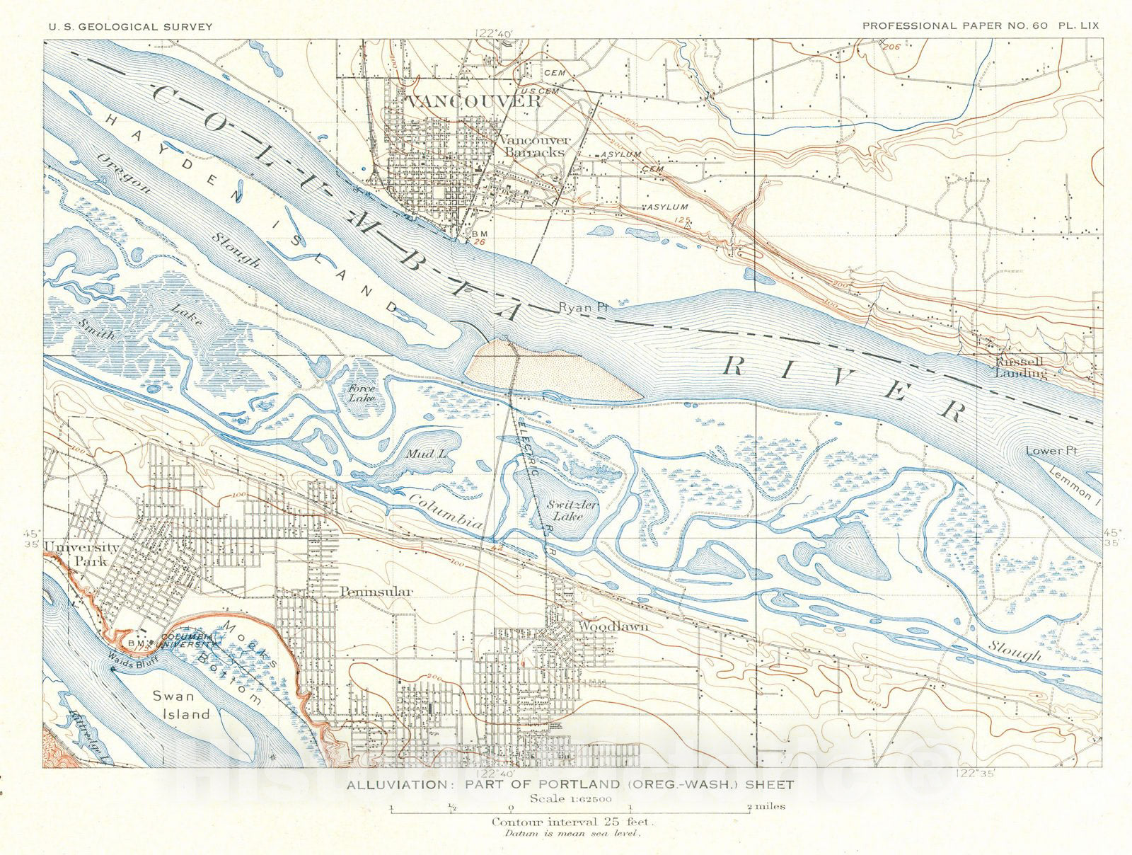 Historic Map : U.S.G.S. Geological Survey of Vancouver City, 1909, Vintage Wall Art