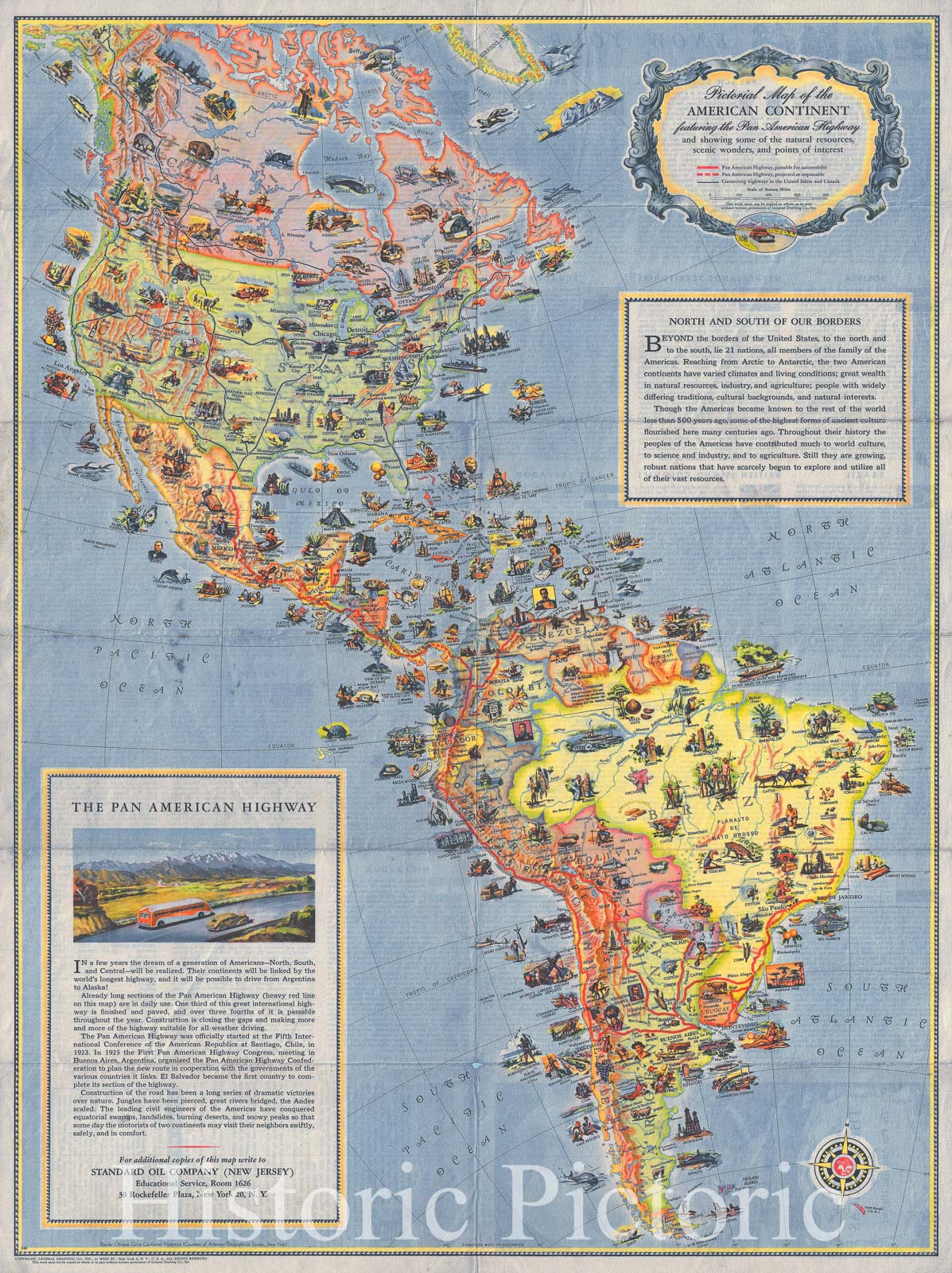 Historic Map : Pictorial Map of North America and South America , 1930, Vintage Wall Art