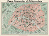 Historic Map : Robelin Map of Paris, France wMonuments, 1932, Vintage Wall Art