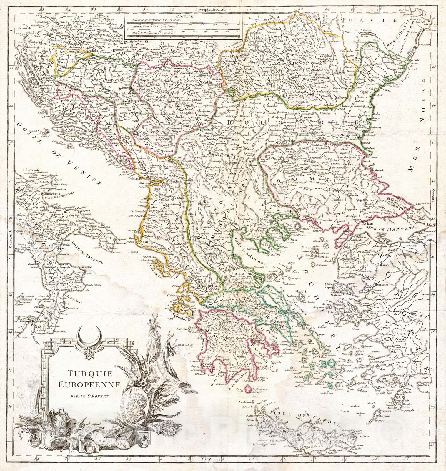 Historic Map : Vaugondy Map of Greece, Macedonia & Albania , 1752, Vintage Wall Art