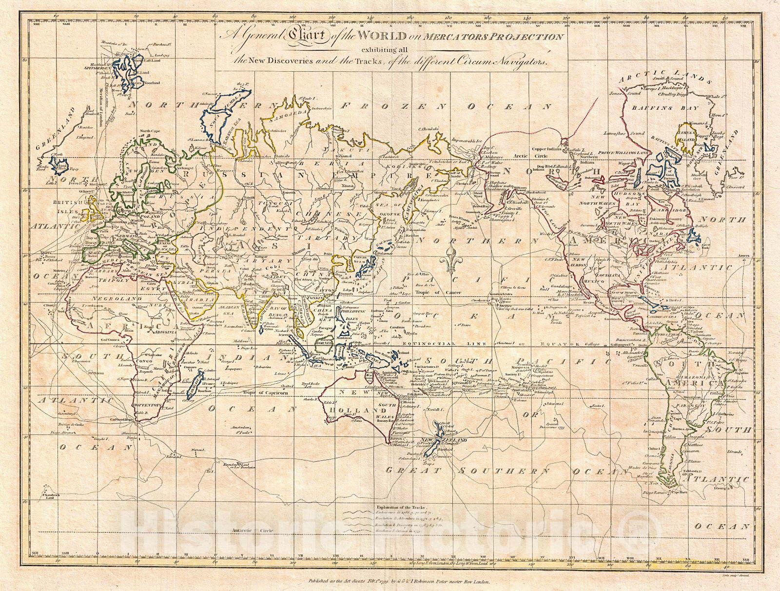 Historic Map : Cruttwell Map of The World on Mercator's Projection, 1799, Vintage Wall Art
