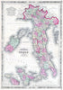Historic Map : Johnson's Map of Italy, 1864, Vintage Wall Art