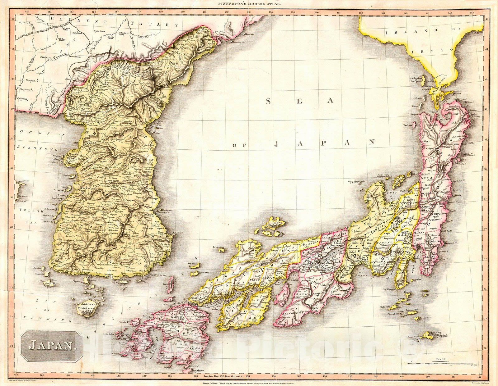 Historic Map : Pinkerton Map of Korea & Japan, 1809, Vintage Wall Art