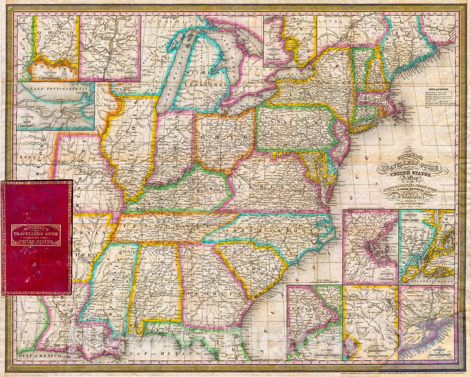 Historic Map : Mitchell's Pocket Map of The United States , 1832, Vintage Wall Art