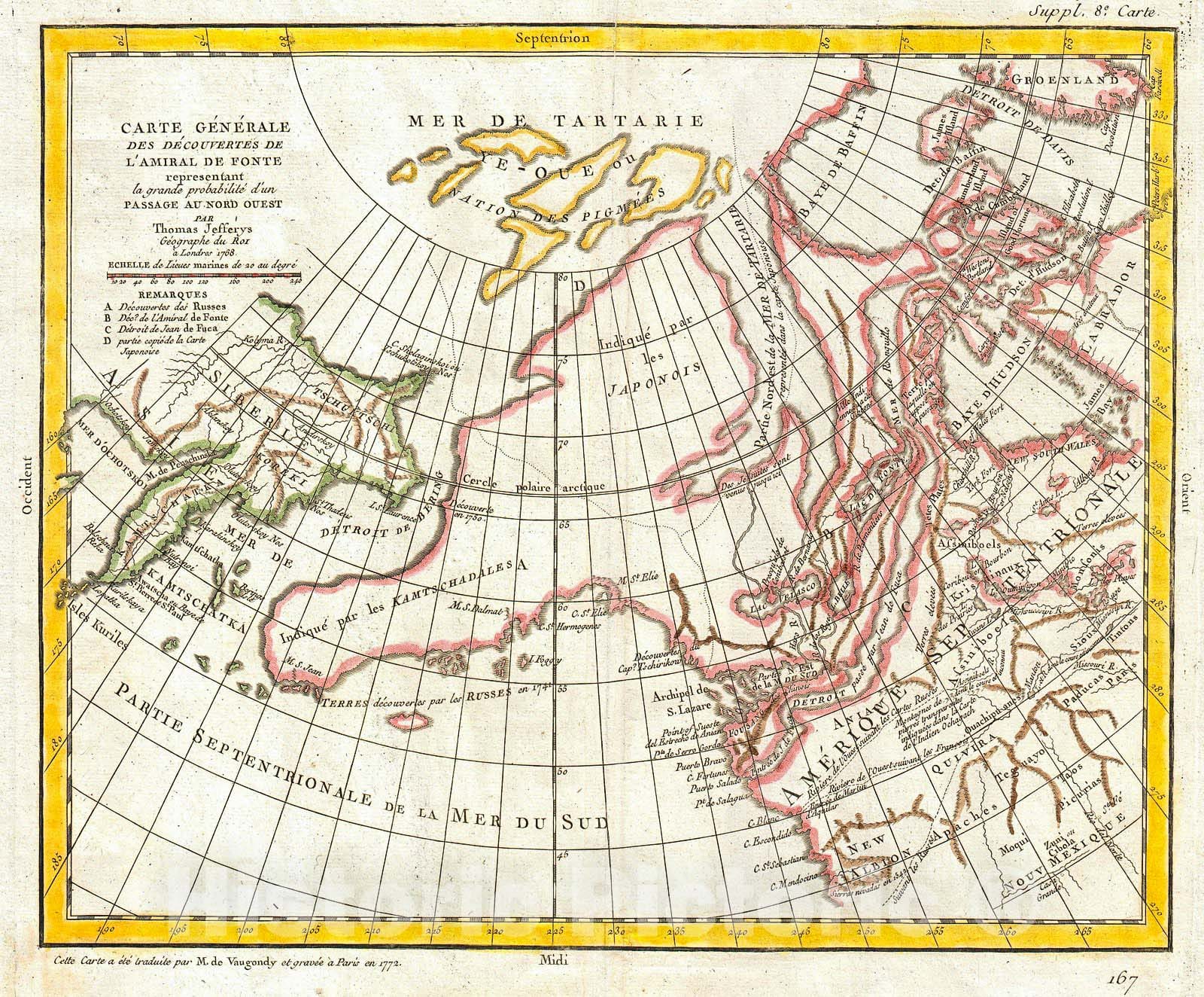 Historic Map : Vaugondy, Diderot Map of Alaska, The Pacific Northwest & The Northwest Passage , 1772, Vintage Wall Art