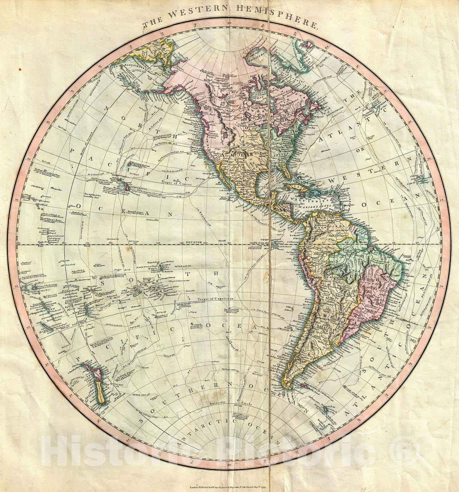 Historic Map : Cary Map of The Western Hemisphere (America & Polynesia) , 1799, Vintage Wall Art