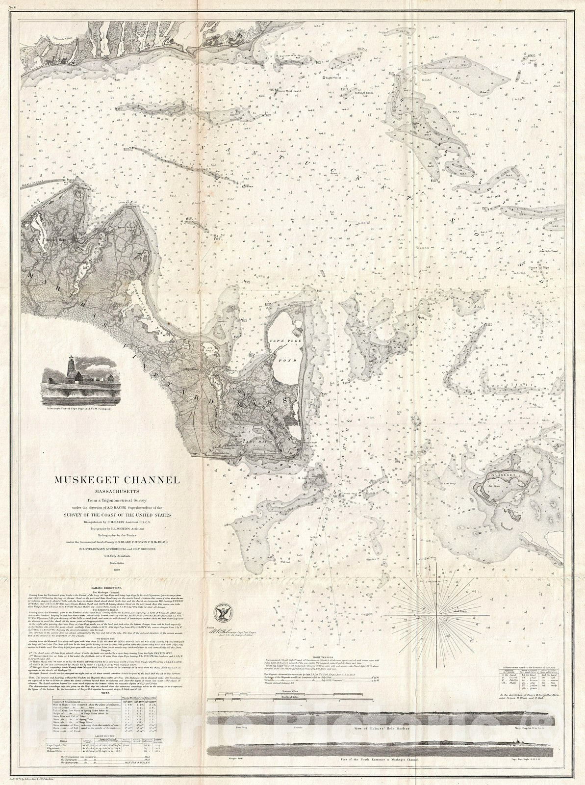 Historic Map : U.S.C.S. Map or Chart of Martha's VineyarArt Muskeget Channel , 1858, Vintage Wall Art