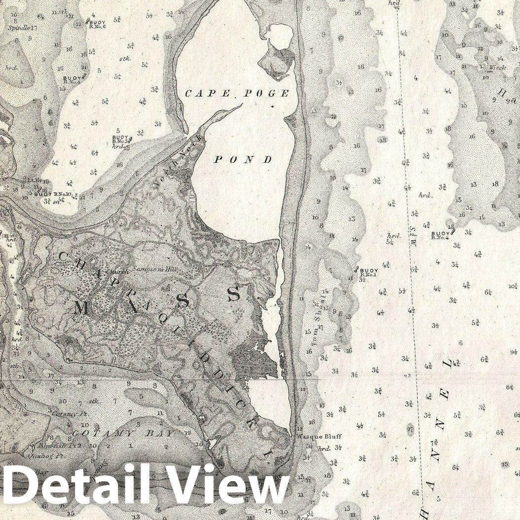 Historic Map : U.S.C.S. Map or Chart of Martha's VineyarArt Muskeget Channel , 1858, Vintage Wall Art