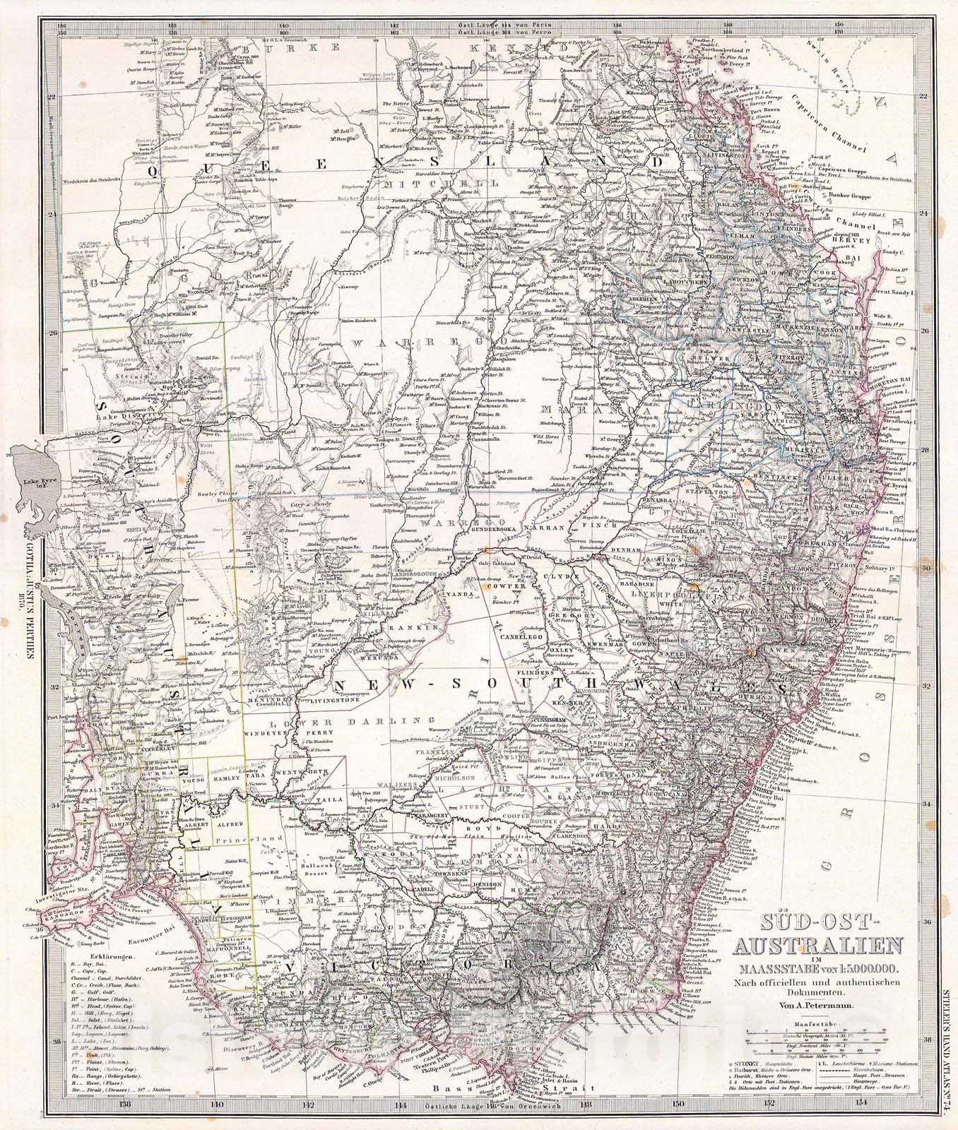 Historic Map : Stieler's Map of Southeastern Australia , 1876, Vintage Wall Art