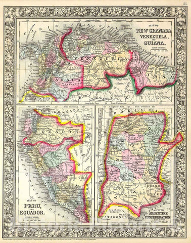 Historic Map : Mitchell's Map of Peru, Ecuador, Venezuela, Columbia and Argentina, 1860, Vintage Wall Art