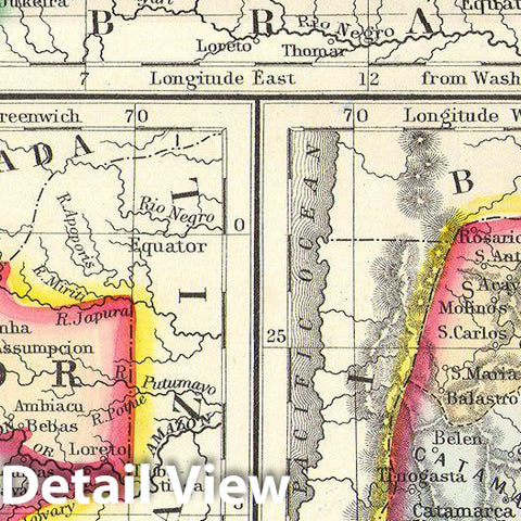 Historic Map : Mitchell's Map of Peru, Ecuador, Venezuela, Columbia and Argentina, 1860, Vintage Wall Art