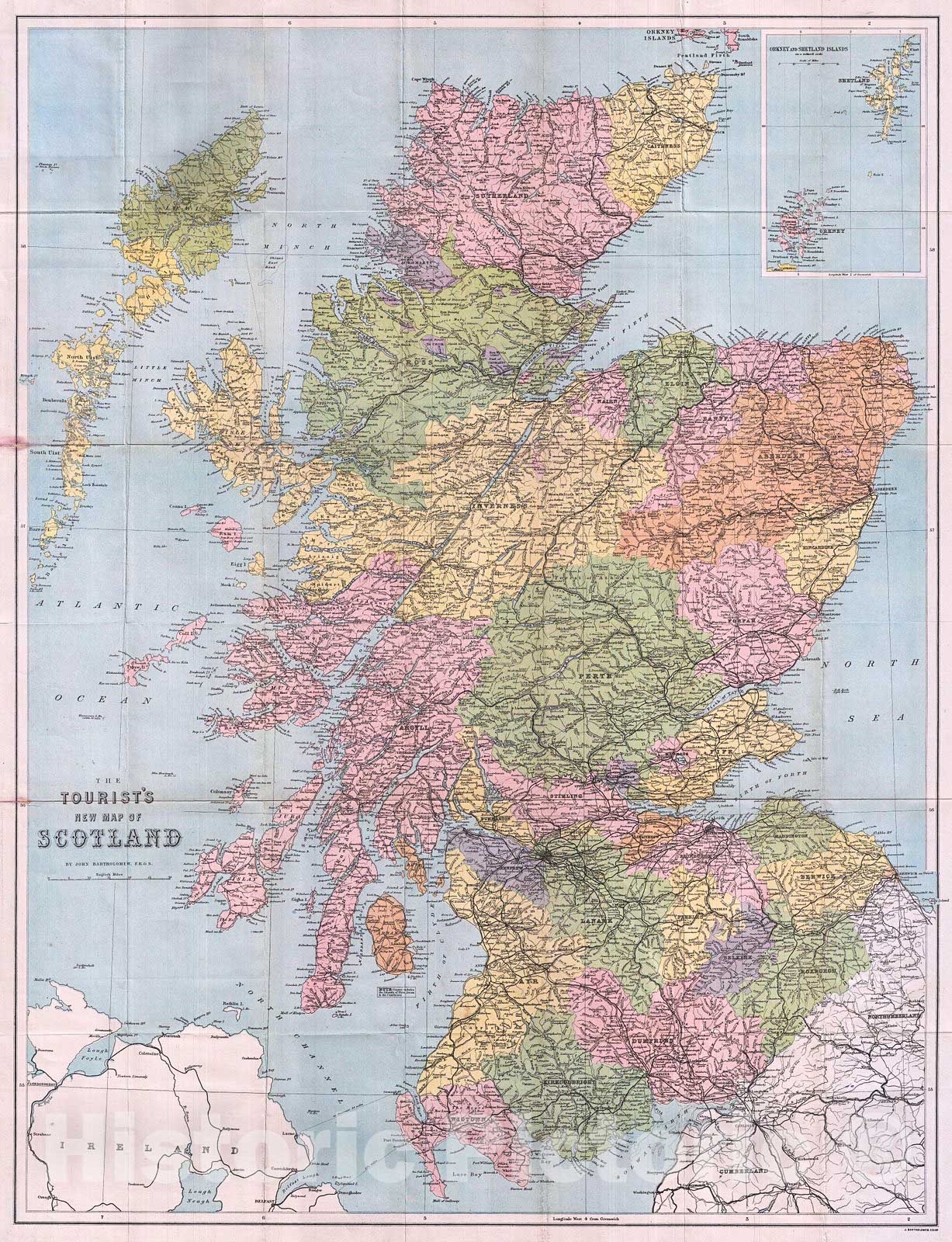 Historic Map : Tourist's New Map of Scotland , 1892, Vintage Wall Art
