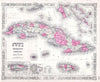Historic Map : Johnson's Map of Cuba, Jamaica, The Bahamas & Puerto Rico , 1864, Vintage Wall Art
