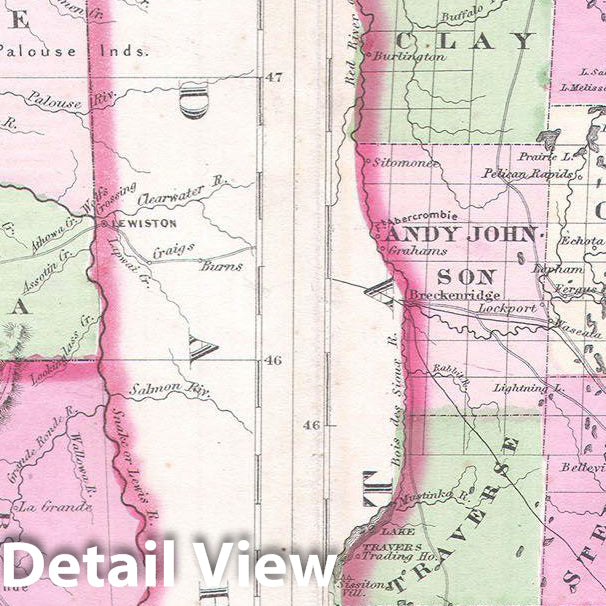 Historic Map : Johnson Map of Washington, Oregon & Minnesota, 1865, Vintage Wall Art
