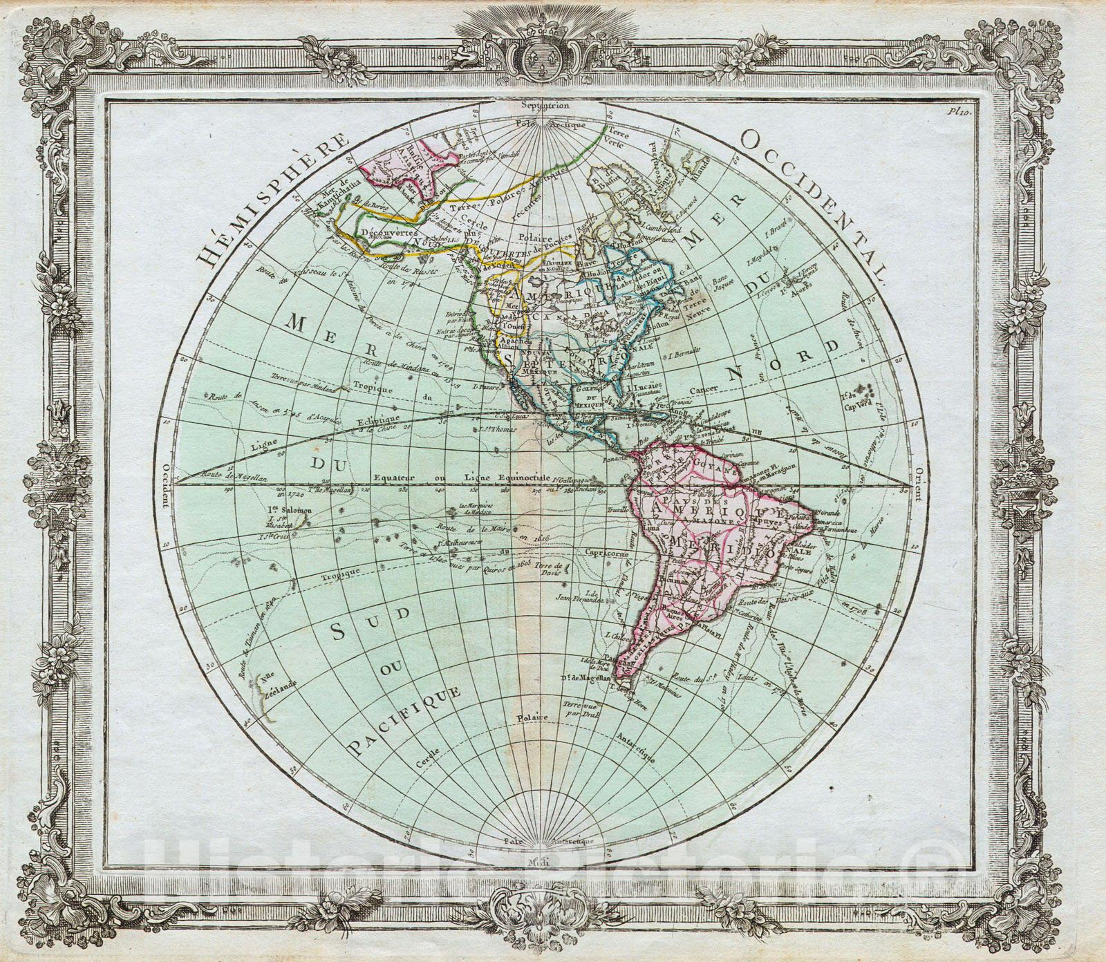Historic Map : Brion de la Tour Map of The Western Hemisphere (North America & South America) , 1764, Vintage Wall Art