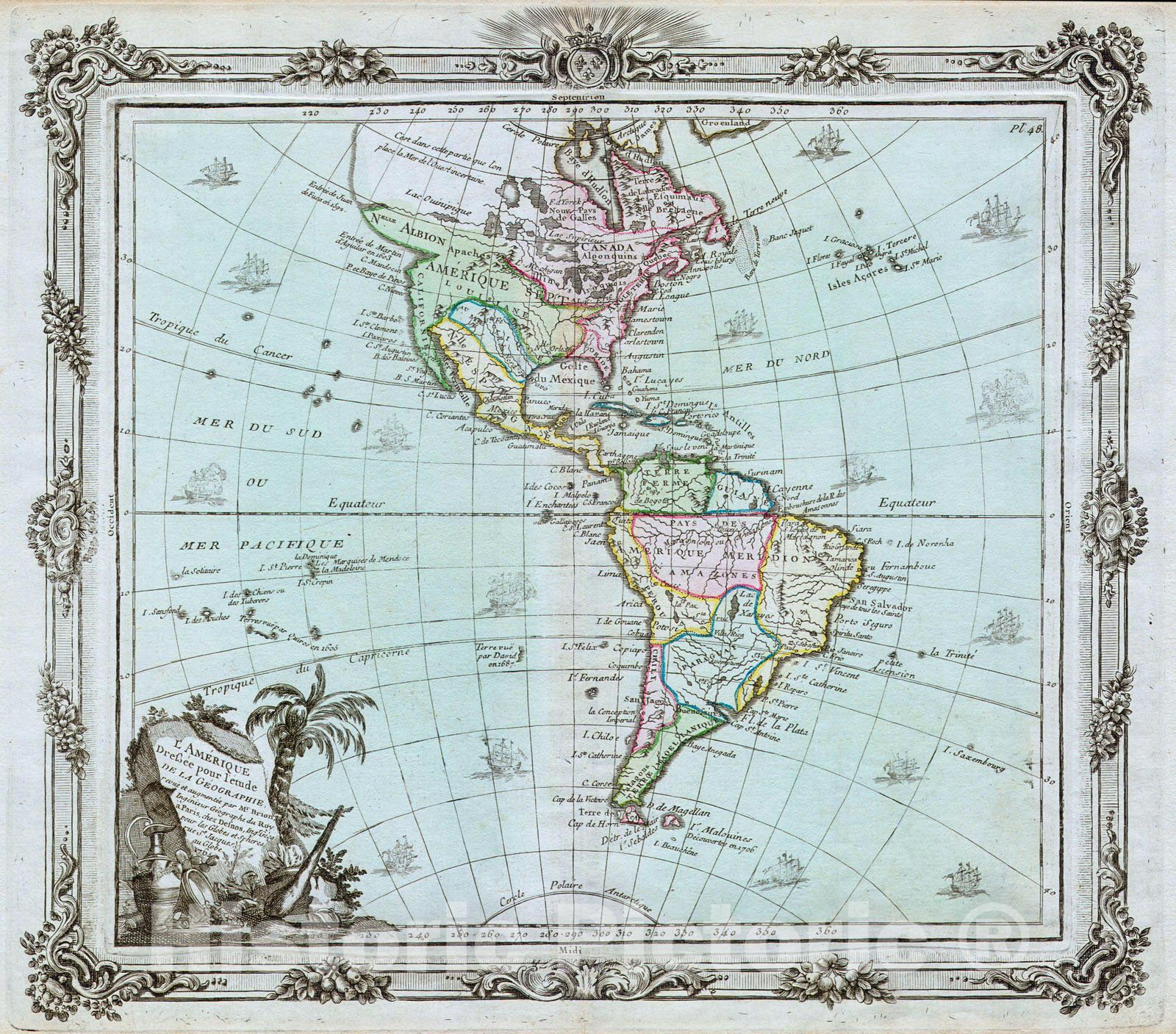 Historic Map : Brion de la Tour Map of America (North America & South America) , 1764, Vintage Wall Art