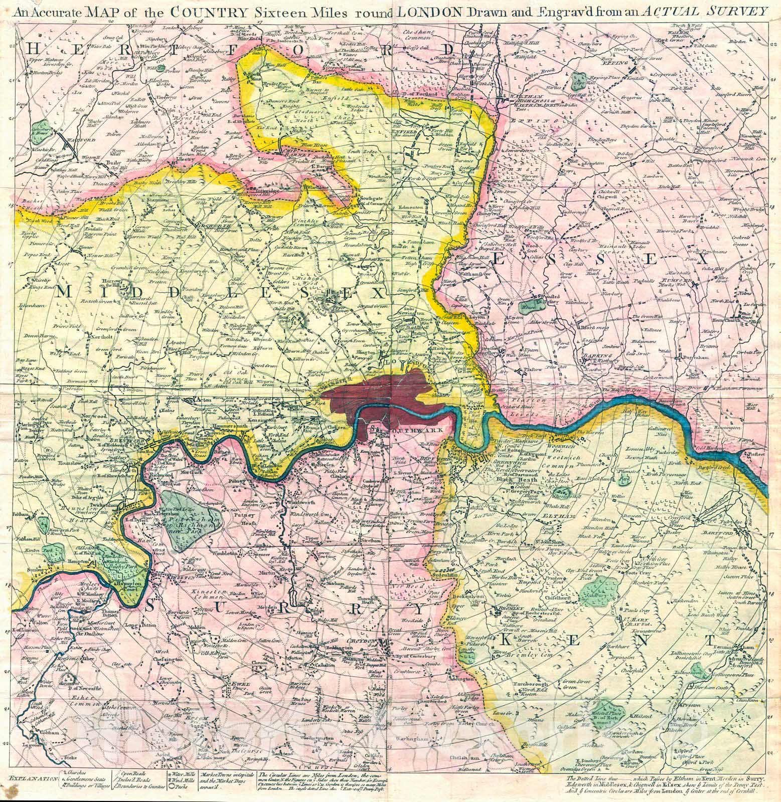 Historic Map : Gentleman's Magazine Map of London and Environs , 1764, Vintage Wall Art