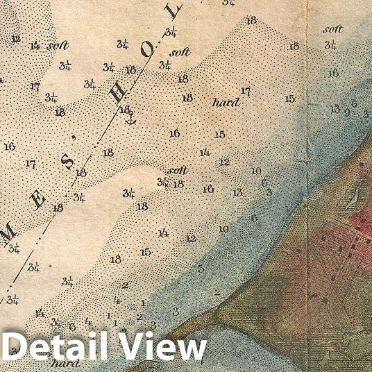 Historic Map : U.S. Coast Survey Map of Holmes' Hole (Vineyard Haven), Martha's Vineyard, Massachusetts, 1847, Vintage Wall Art