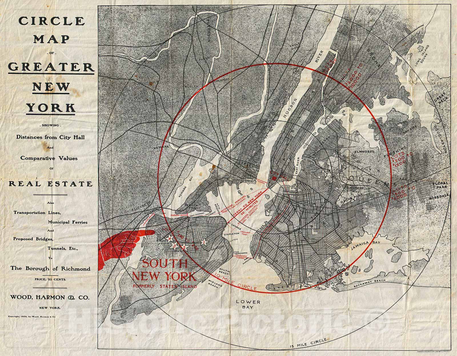 Historic Map : Wood Harmon Map of New York City (w Staten Island, Bronx, Brooklyn & Queens), 1906, Vintage Wall Art