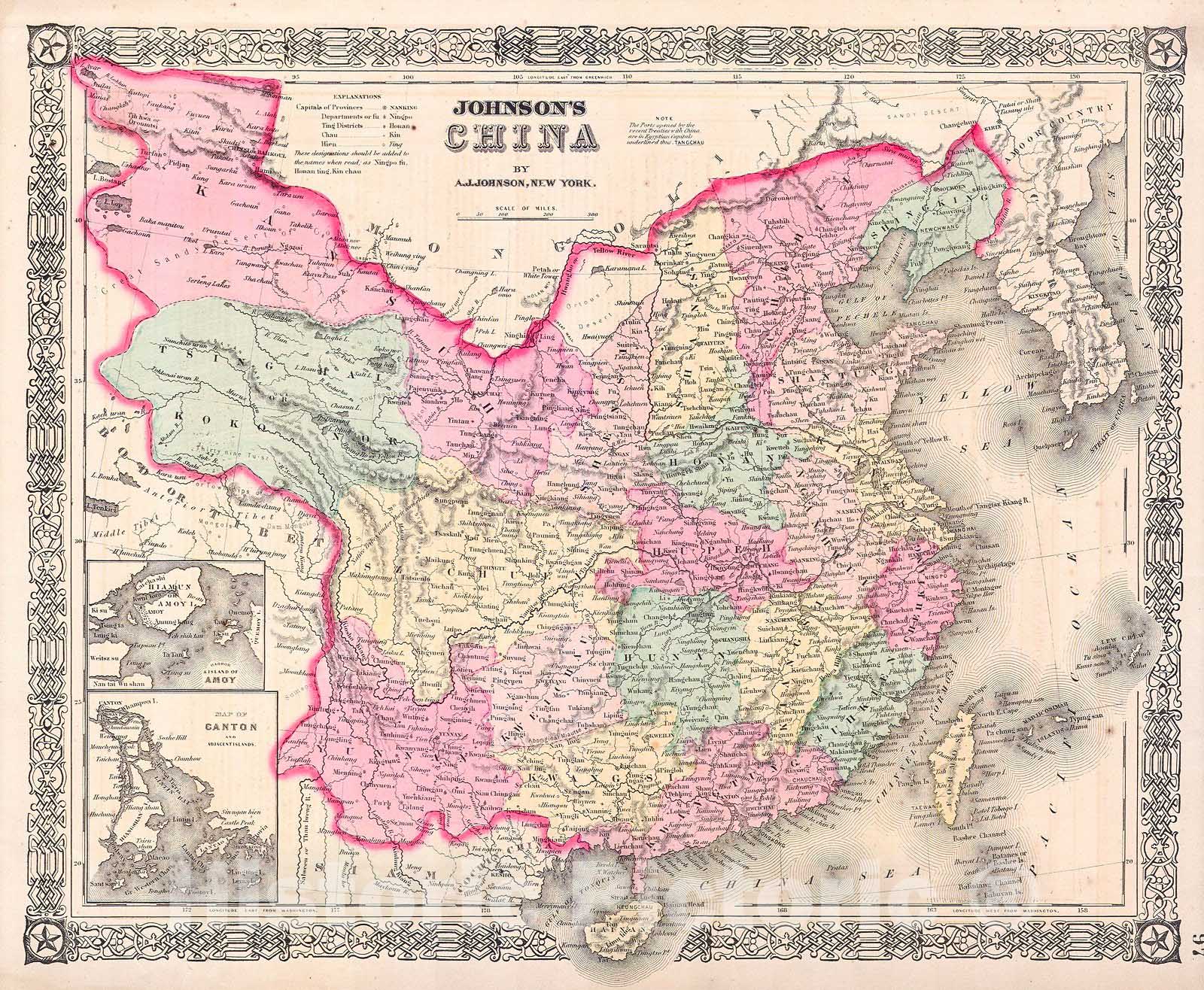 Historic Map : Johnson Map of China & Taiwan , 1865, Vintage Wall Art