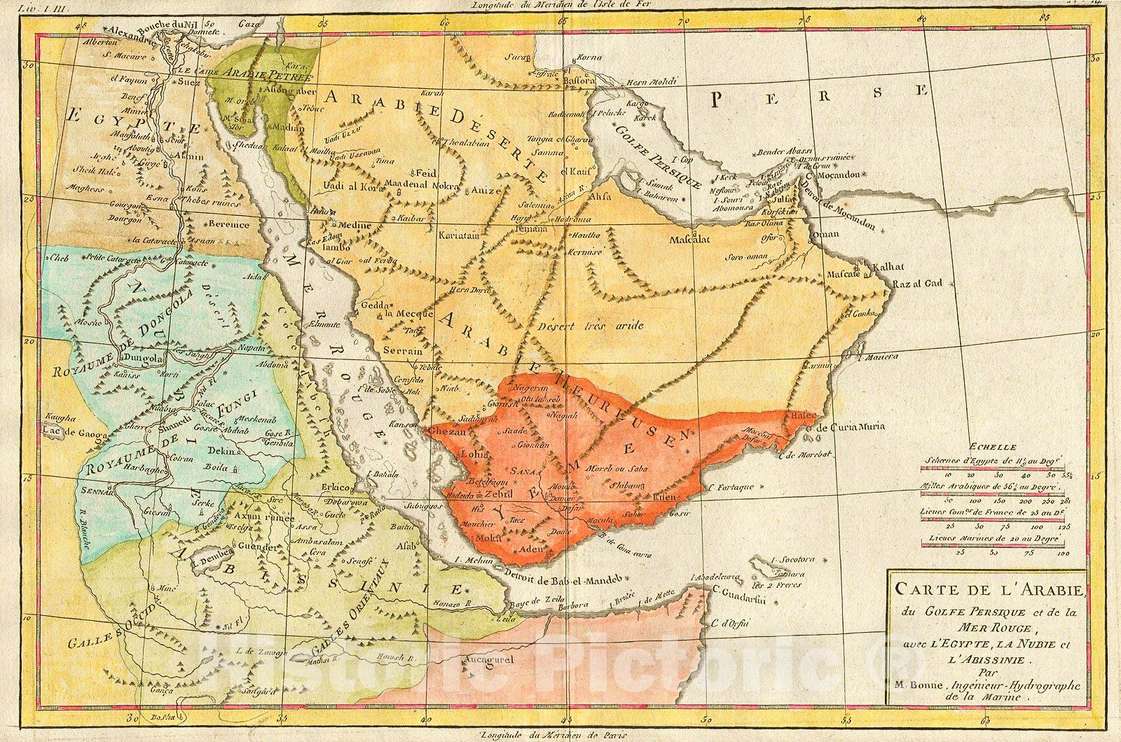 Historic Map : Bonne Map of Arabia, Egypt & Ethiopia, 1780, Vintage Wall Art