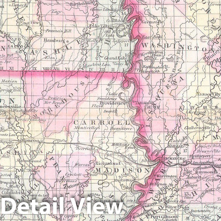Historic Map : Johnson Map of Mississippi, Louisiana & Arkansas, 1861, Vintage Wall Art