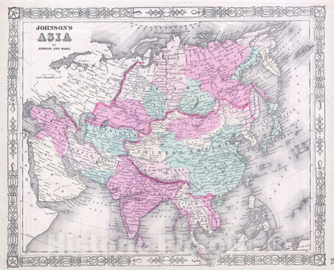 Historic Map : Johnson's Map of Asia , 1864, Vintage Wall Art