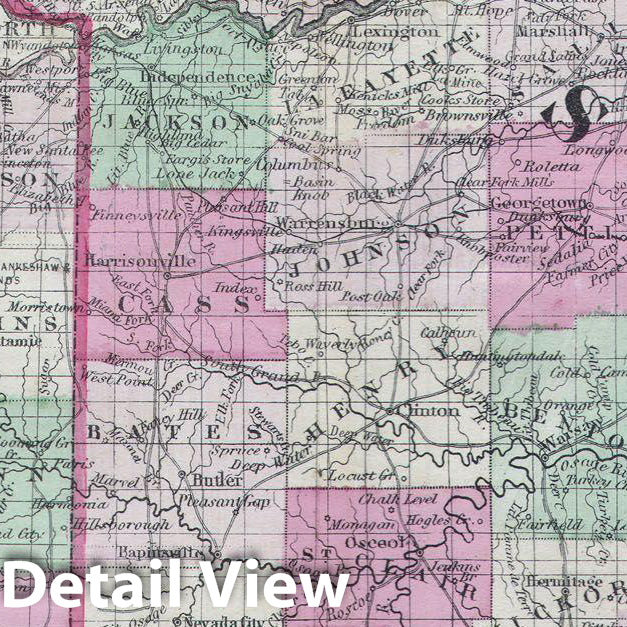 Historic Map : Johnson's Map of Missouri and Kansas, 1866, Vintage Wall Art