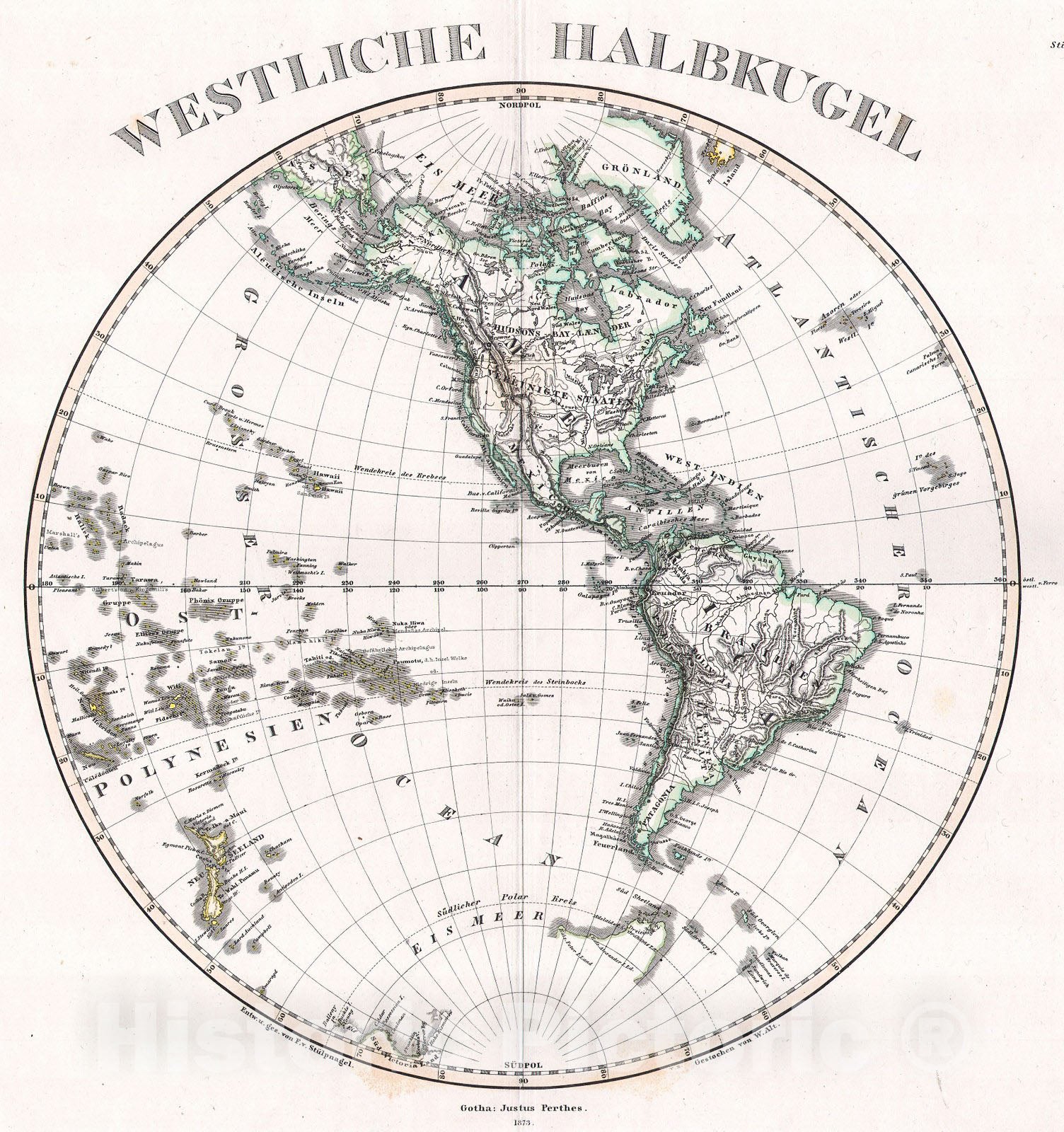 Historic Map : Stieler's Map of The Western Hemisphere , 1873, Vintage Wall Art