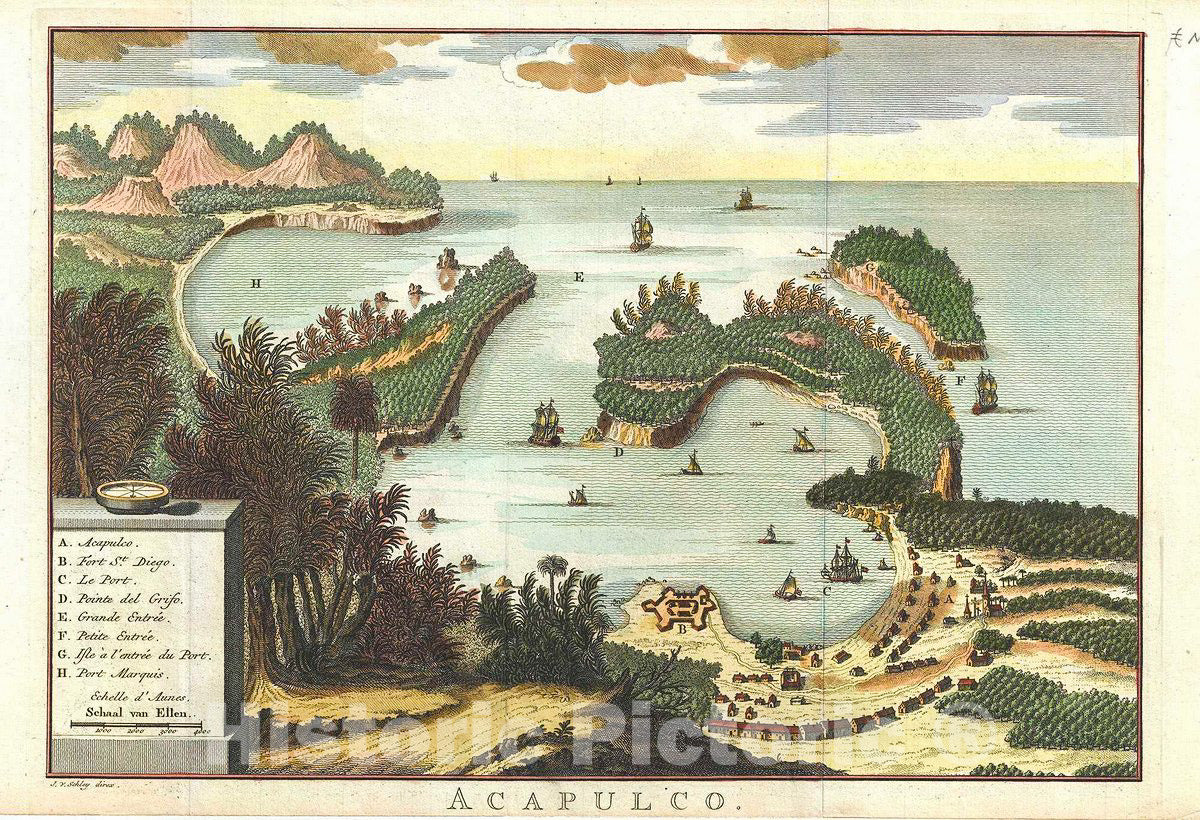 Historic Map : Schley Map of Acapulco Bay, Mexico, 1757, Vintage Wall Art