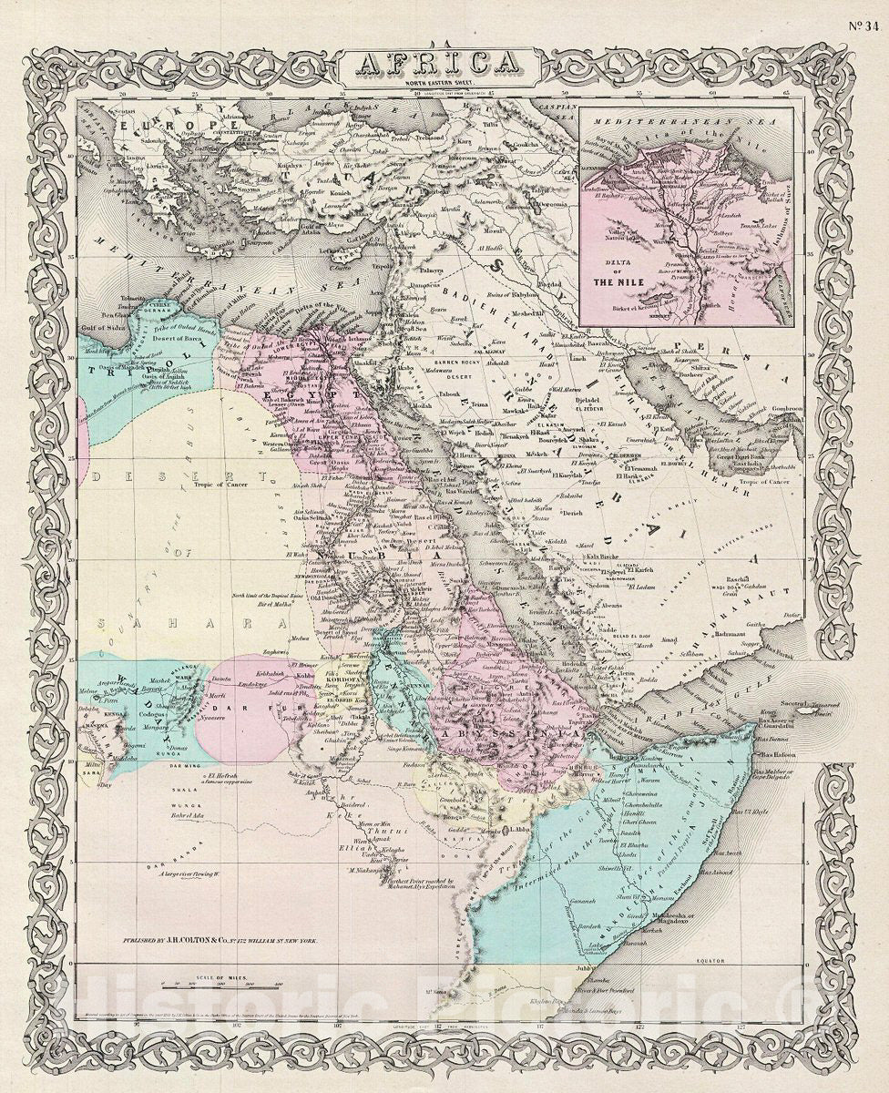 Historic Map : Colton Map of Northeastern Africa, Version 2, 1856, Vintage Wall Art