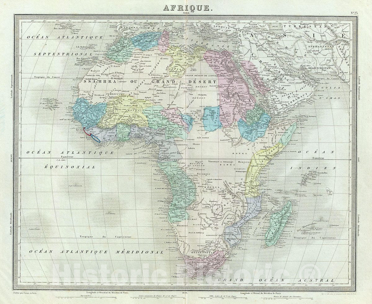 Historic Map : Tardieu Map of Africa, 1874, Vintage Wall Art