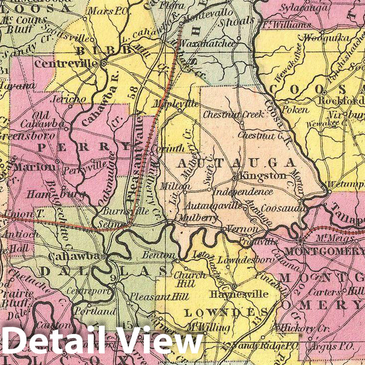 Historic Map : Mitchell New Map of Alabama, 1854, Vintage Wall Art