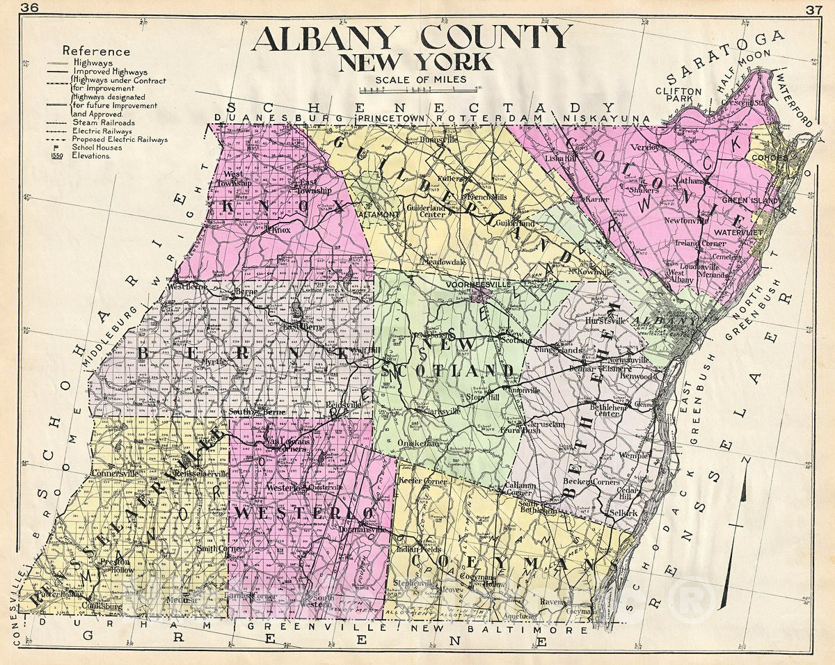 Historic Map : Century Map of Albany County, New York, 1912, Vintage Wall Art