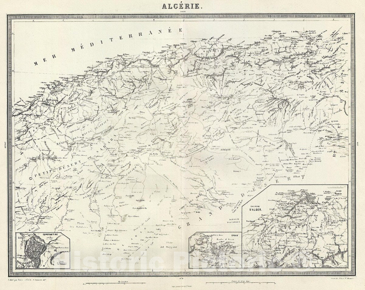 Historic Map : Tardieu Map of Algeria, 1874, Vintage Wall Art