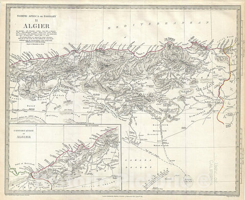 Historic Map : S.D.U.K. Map of Algeria, Barbary Coast, Northern Africa, 1834, Vintage Wall Art