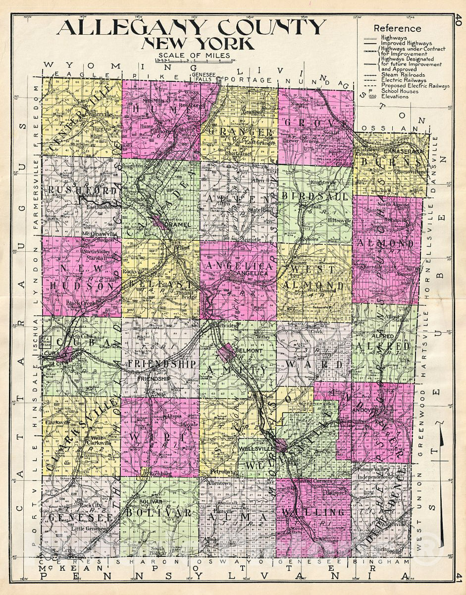 Historic Map : Century Map of Allegany County, New York, 1912, Vintage Wall Art