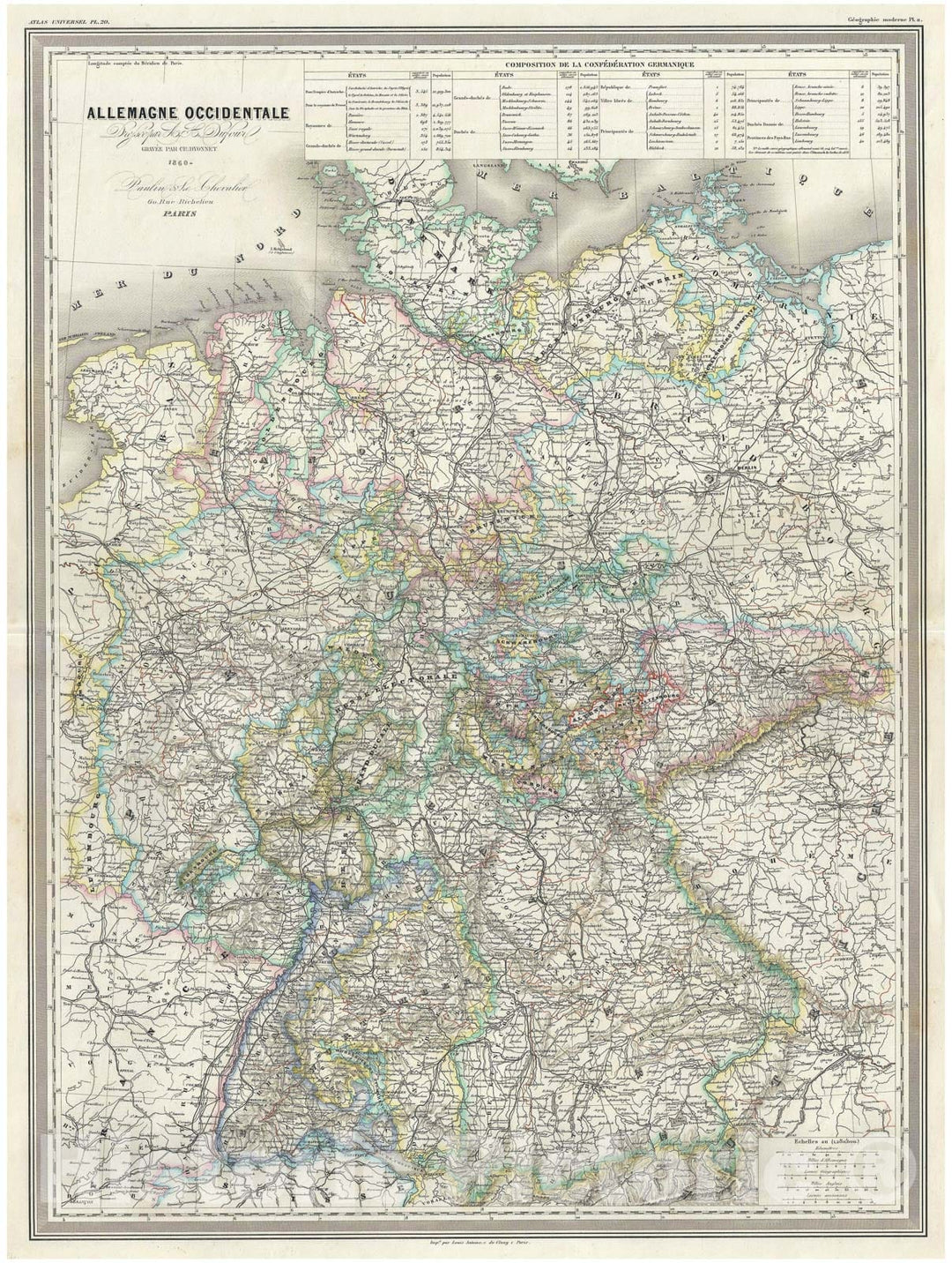 Historic Map : Dufour Map of Germany, 1860, Vintage Wall Art