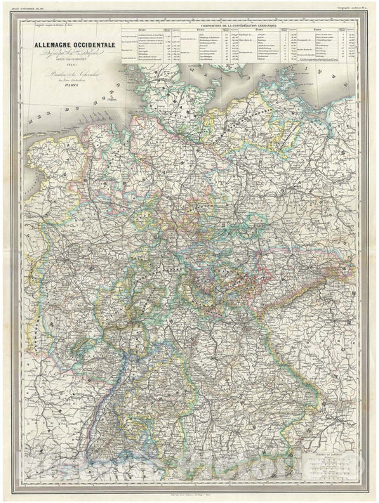 Historic Map : Dufour Map of Germany, 1860, Vintage Wall Art