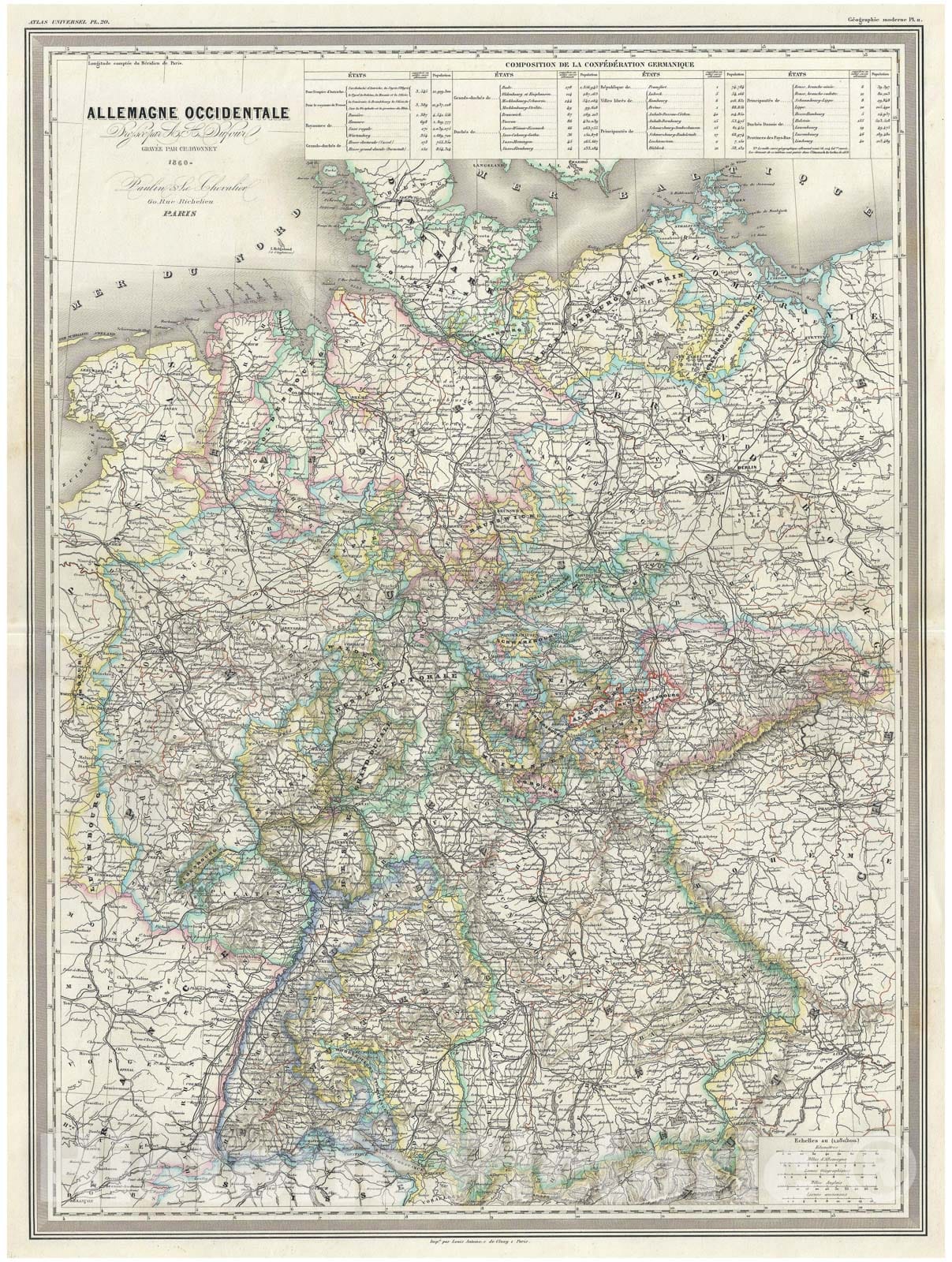 Historic Map : Dufour Map of Germany, 1860, Vintage Wall Art