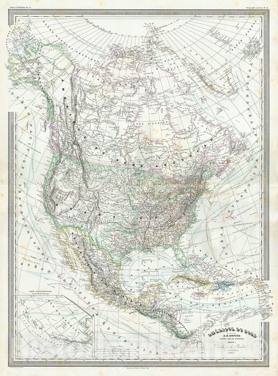 Historic Map : Dufour Map of North America, 1860, Vintage Wall Art