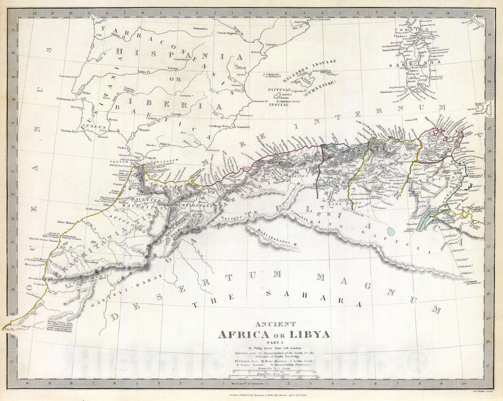 Historic Map : S.D.U.K. Map of Ancient Libya, Barbary Coast, Northern Africa (Carthage), 1840, Vintage Wall Art