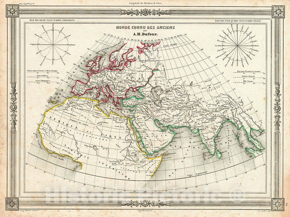 Historic Map : Dufour Map of The Ancient World (Europe, Asia, Africa), 1852, Vintage Wall Art
