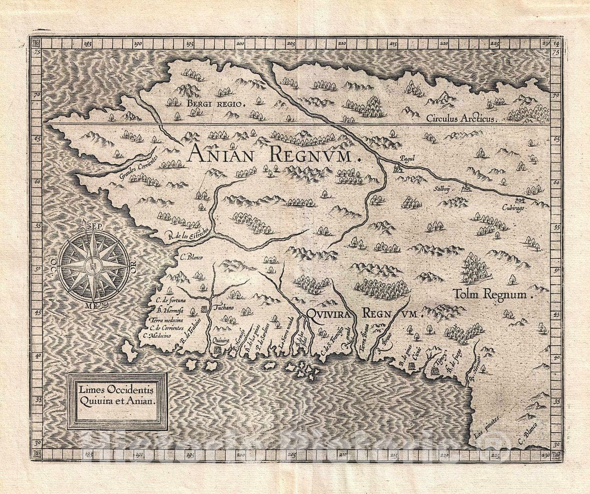 Historic Map : Wytfiet Map of Anian (Alaska, Pacific Northwest), 1607, Vintage Wall Art