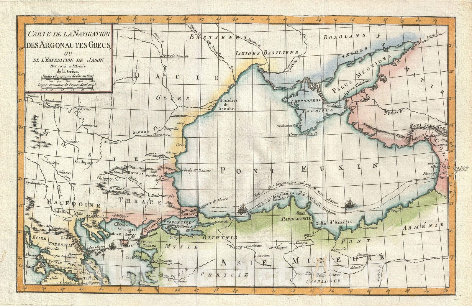 Historic Map : Delisle de Sales Map of The Argonautic Expedition, 1770, Vintage Wall Art