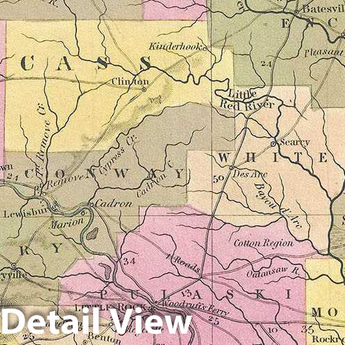 Historic Map : Mitchell Map of Arkansas, 1849, Vintage Wall Art