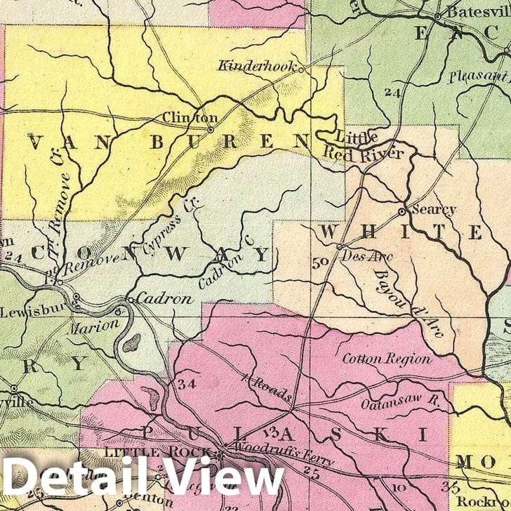 Historic Map : Mitchell Map of Arkansas, Version 3, 1854, Vintage Wall Art