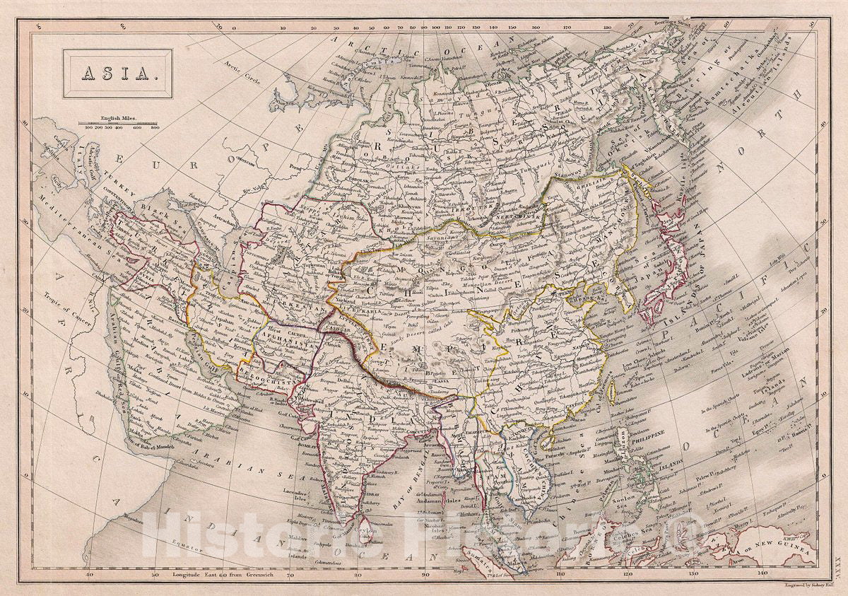 Historic Map : Black Map of Asia, 1840, Vintage Wall Art