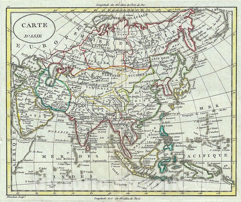 Historic Map : Blondaeu Map of Asia, 1800, Vintage Wall Art