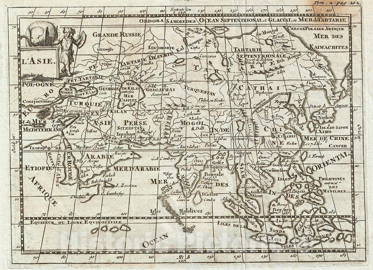 Historic Map : Martineau Map of Asia, 1700, Vintage Wall Art